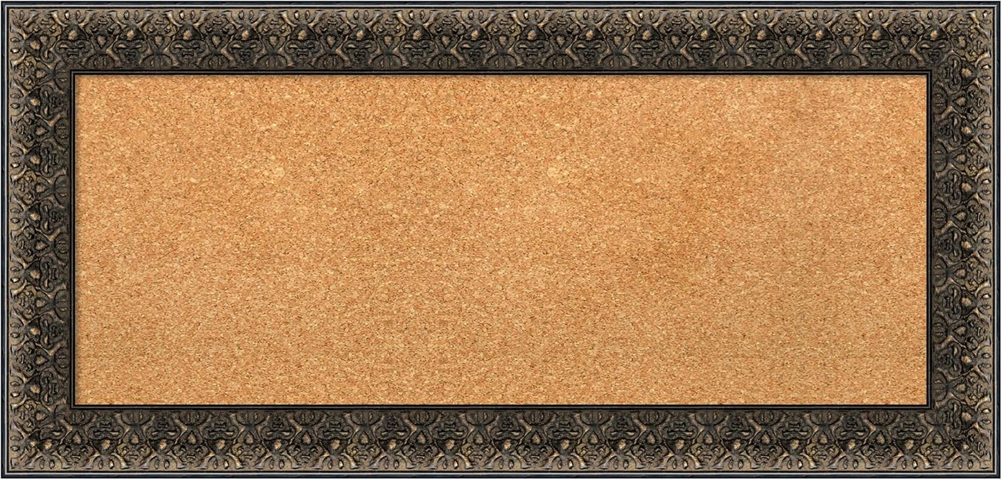 Amanti Art Natural Cork Board for Wall, 17x35 Vision Board with Black Wood Frame, Medium Corkboard Office Decor for Home Organization, Traditional Corkboard Pinboard to Display Items for Home