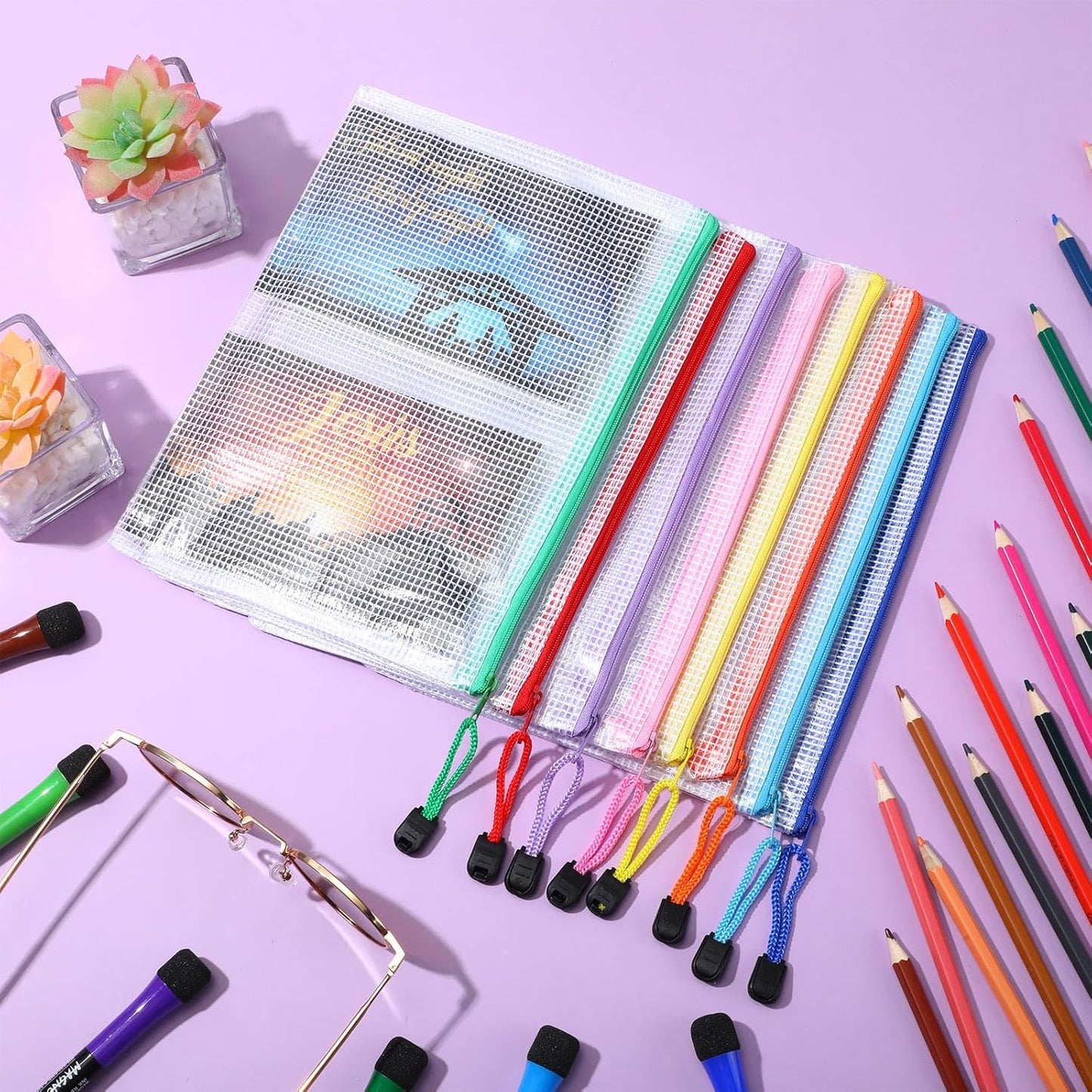 Jetec 32 Pcs Mesh Zipper Bags Toy Storage Bikini Organizer Bag Bolsas Para Guardar Trajes De Baño Waterproof Zipper Reusable Pouch Puzzle Multipurpose for Storage Office(Cute Color,9 x 7 Inch)