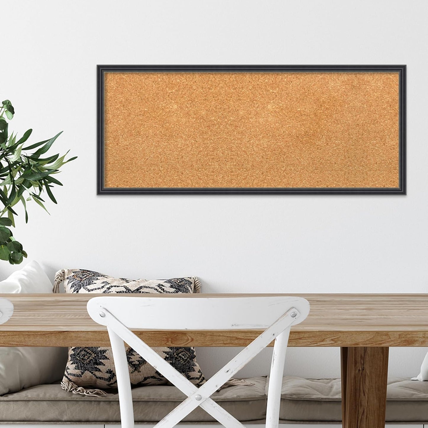 Amanti Art Natural Cork Board for Wall, 13x31 Vision Board with Black Wood Frame, Medium Corkboard Office Decor for Home Organization, Traditional Corkboard Pinboard to display items for home