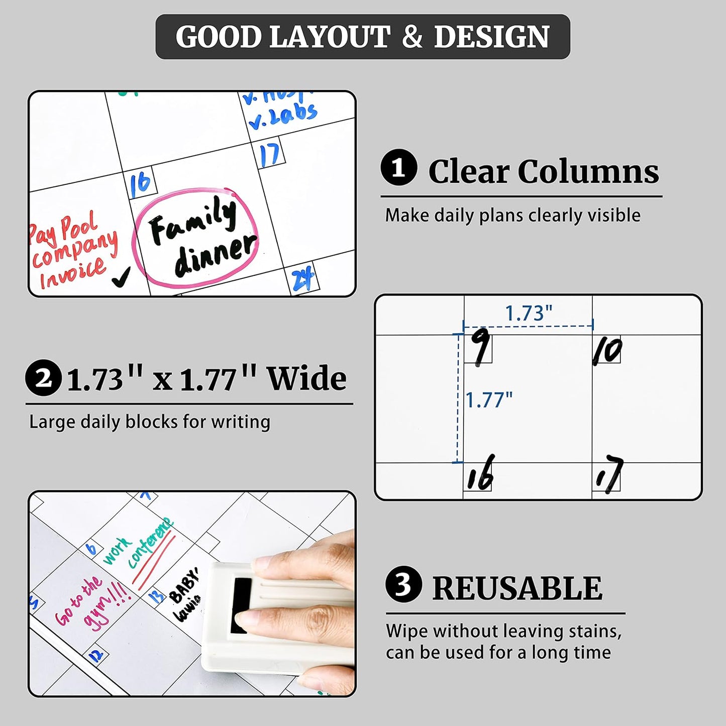 Large Dry Erase Calendar for Wall – Yearly Wall Calendar Dry Erase, 37" x 57.9", 12-Month Undated Blank Calendar Planner, Reusable Laminated Task Organizer, Great for Office, Classroom, Home
