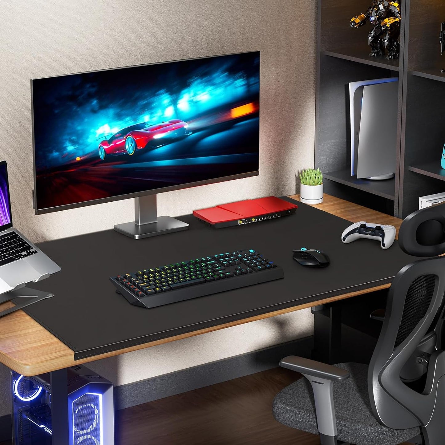 AKOZLIN 35.4"x22.8" Soft PU Leather Surface Office Desk Mouse Mat Pad with Full Grip Fixation Lip Table Blotter Edge-Locked Protector