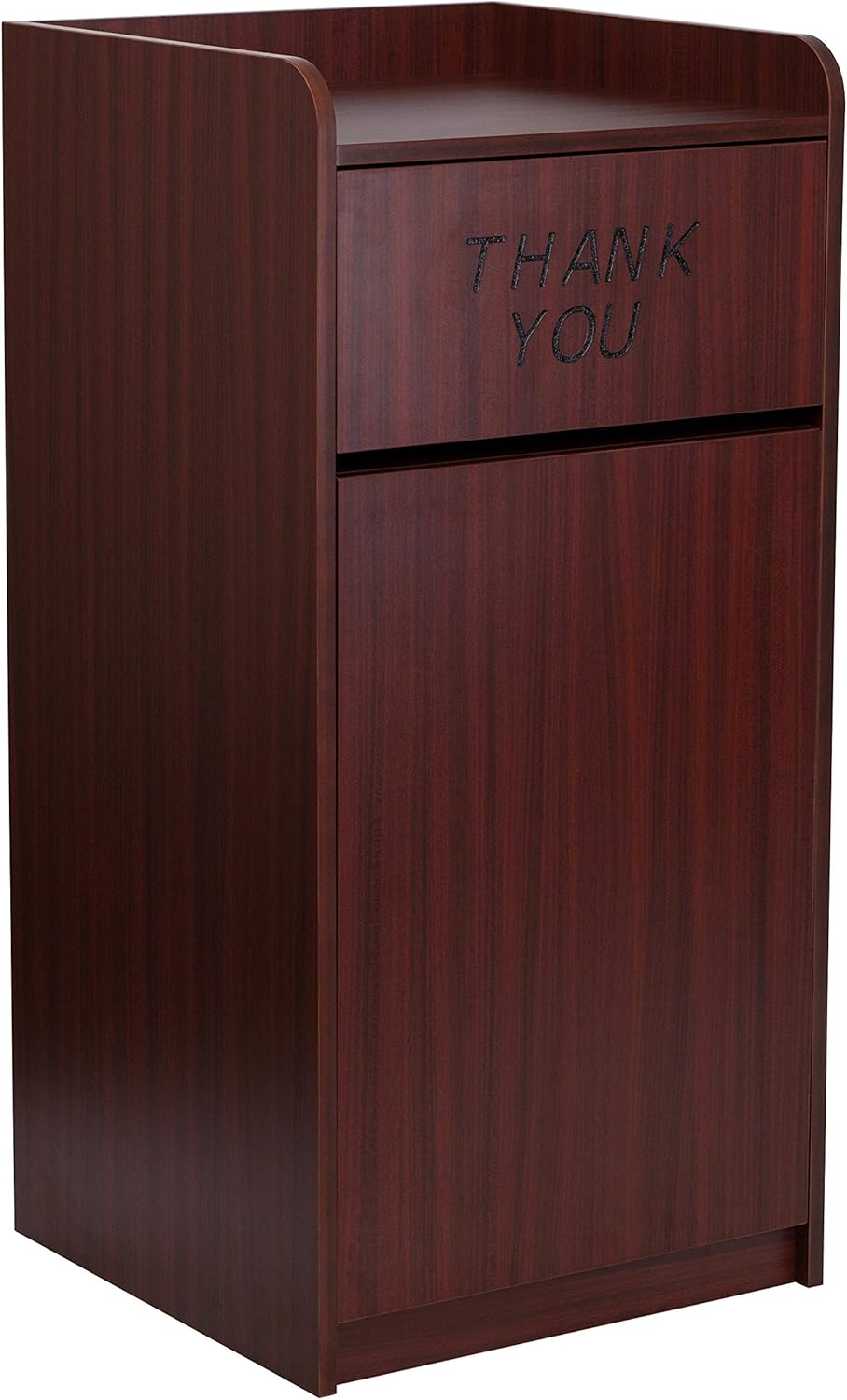 Flash Furniture Sony Laminate Wood Commercial-Grade Trash Receptacle with Tray Top, Wooden Restaurant Trash Can Garbage Receptacle, Mahogany