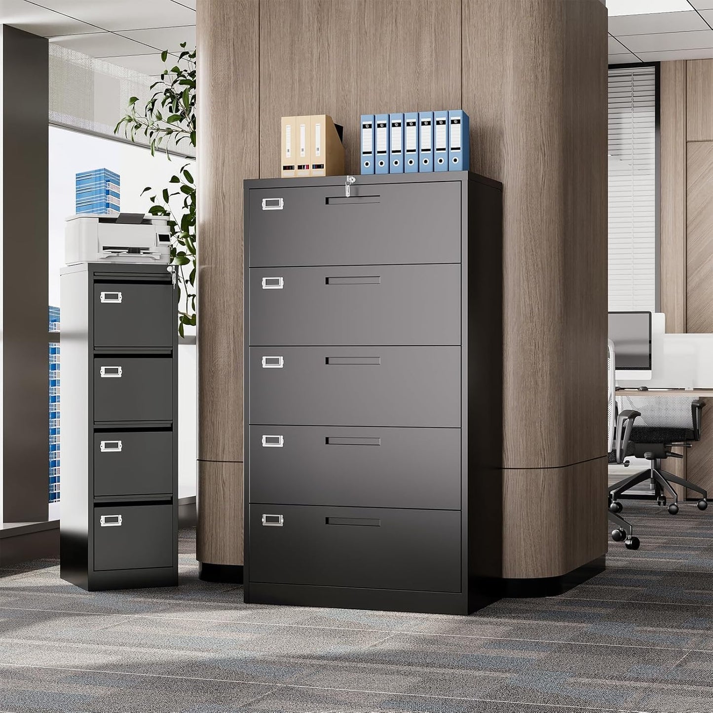 Lateral Filing Cabinet,5 Drawer File Cabinet with Lock,Office Lateral File Cabinets for Legal/Letter A4 Size,Require Assembly, Black