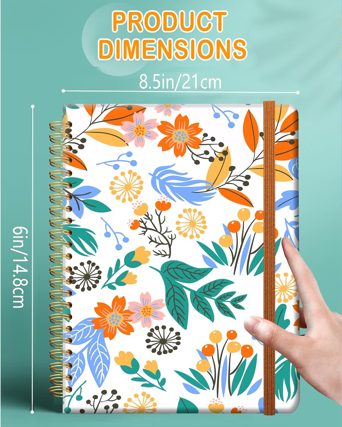 Ruled Spiral Writing Notebook,A5 Hardcover Lined College Journal for Women Lady,Fashion Puppy Watercolor Strong Twin-Wire Binding with Premium Paper,8.4" X 6",Perfect for School,Office,Home Gifts(Colorful Field Floral)