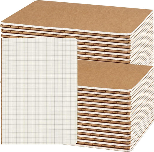 ZCZN 50 Pack A5 Kraft Notebooks Bulk, 8.15x5.5 Inches Graph Paper Journaling Notebooks, Notebooks for Work, Composition Notebooks for School, Journal Notebooks for Office, 60 Pages