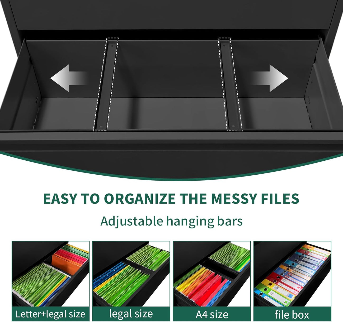 3 Drawer Lateral File Cabinet, File Cabinets for Home Office Legal/Letter A4 Size, File Cabinet with 3 Drawer Cabinet, Require Assembly, Black