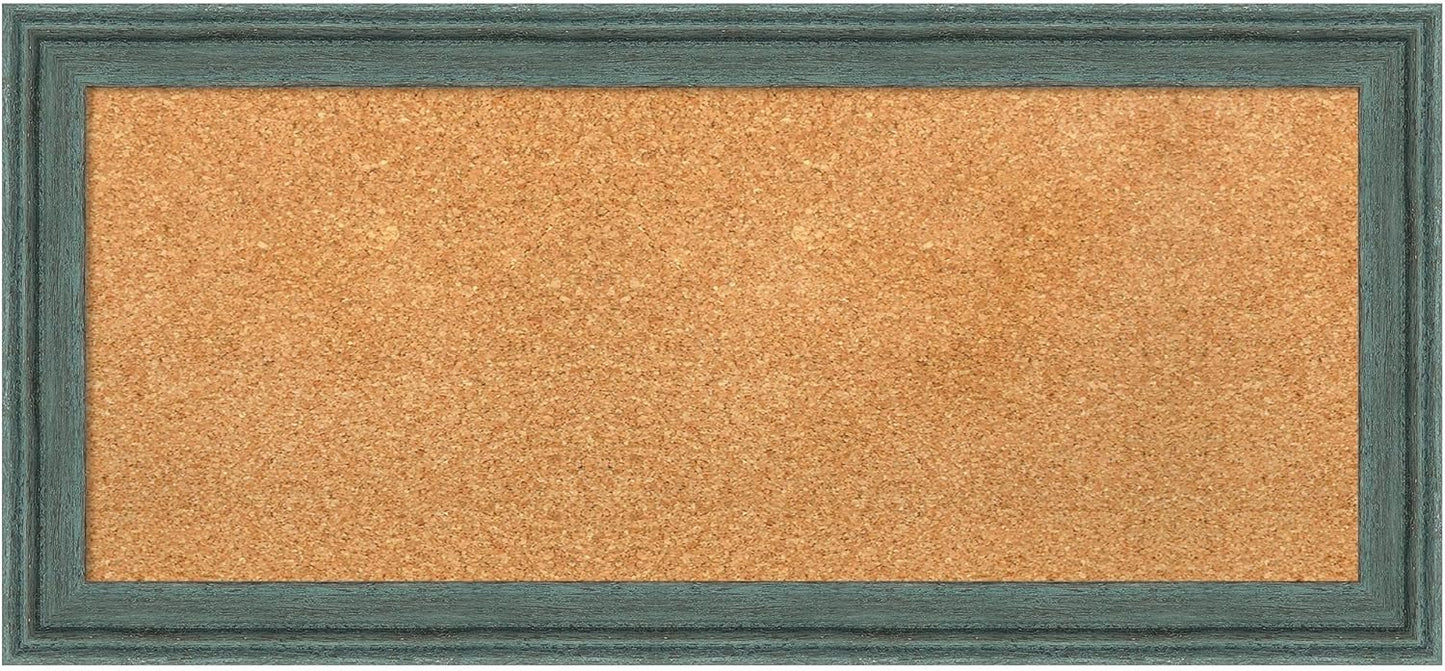 Amanti Art Natural Cork Board for Wall, 15x33 Vision Board with Blue Wood Frame, Medium Corkboard Office Decor for Home Organization, Rustic Farmhouse Corkboard Pinboard to display items for home