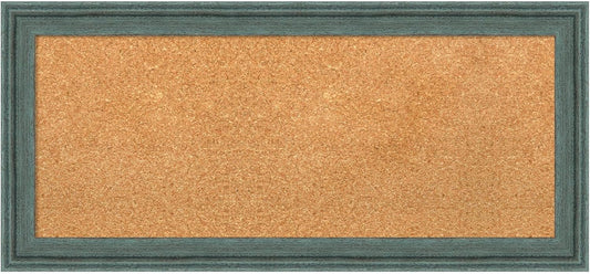 Amanti Art Natural Cork Board for Wall, 15x33 Vision Board with Blue Wood Frame, Medium Corkboard Office Decor for Home Organization, Rustic Farmhouse Corkboard Pinboard to display items for home