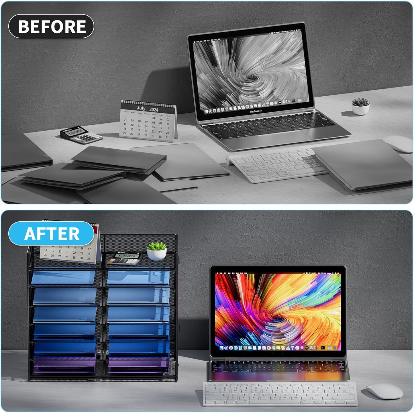 Marbrasse Desktop Literature Organizer, Mesh Paper Organizer, Desk Organizers, File Sorter Mail Center Paper Storage Cabinet Classroom Keepers Mailbox for Office Home School, Black