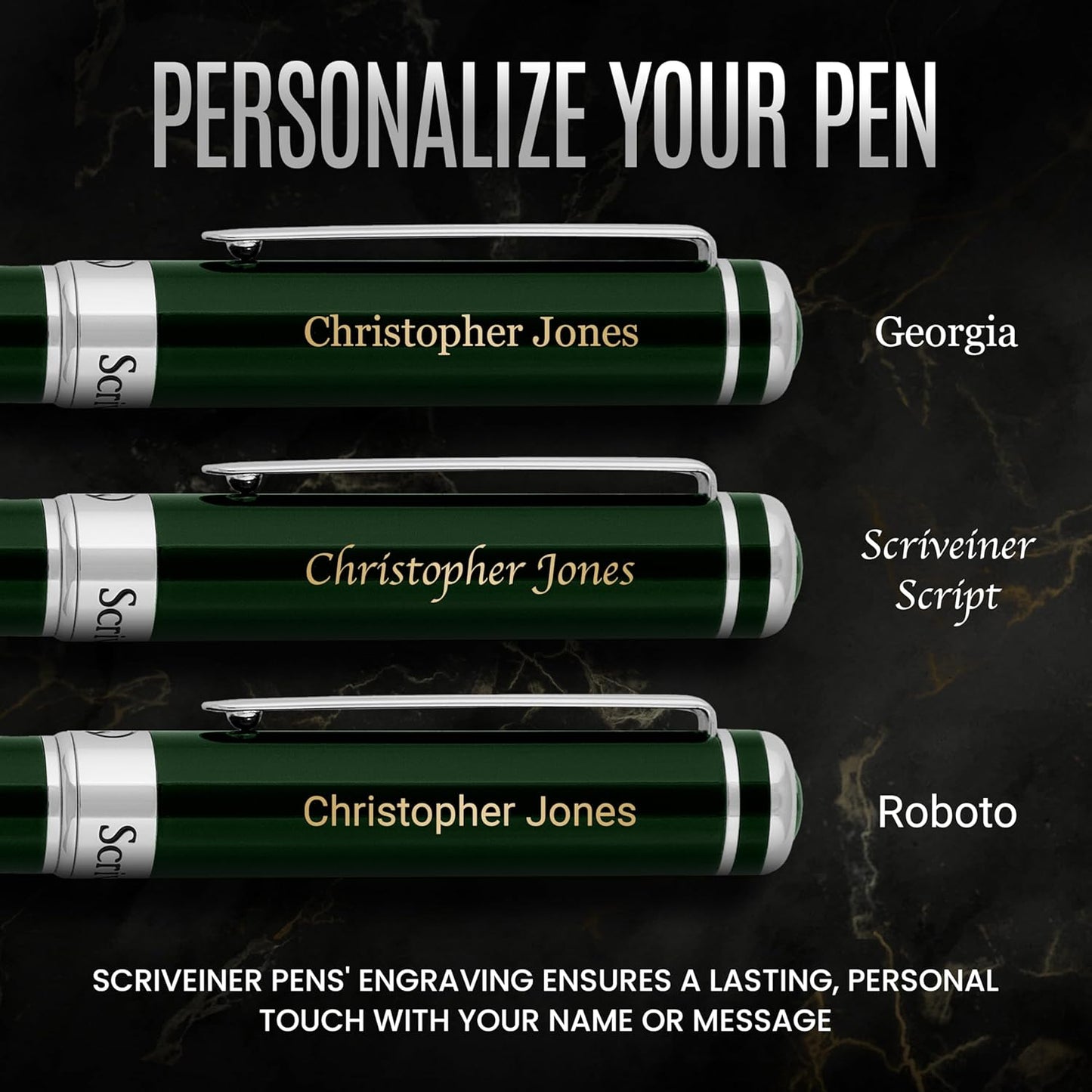 Scriveiner Personalized British Racing Green Pen - Stunning Green Lacquer Luxury Pen with Chrome Finish, Schmidt Ink Refill, Best Engraved Roller Ball Gift Set for Men & Women, Custom Name Engraving
