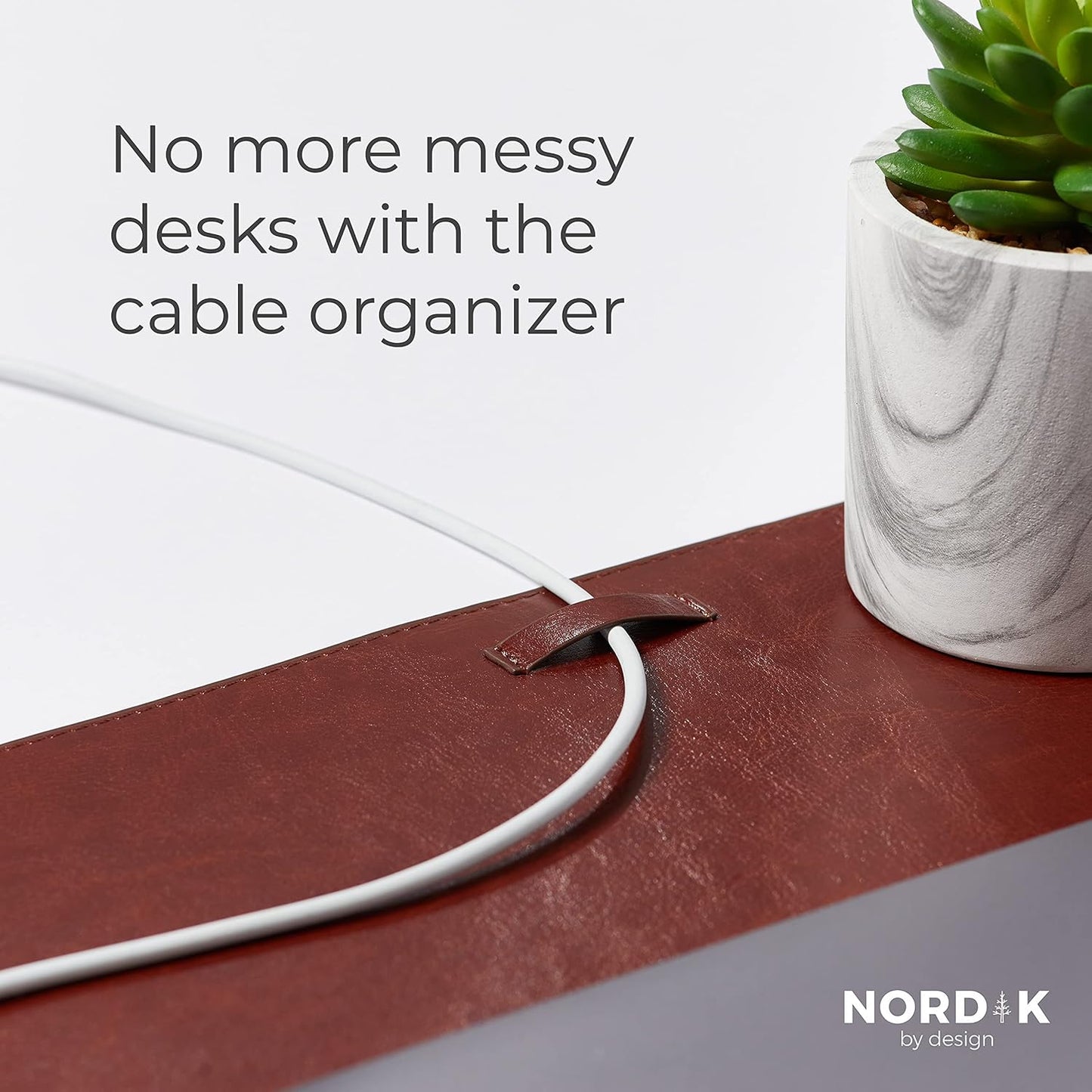 Nordik Leather Desk Mat - Whiskey Brown - Cable Organizer - Premium Mouse Mat & Desk Pad Protector - 35 X 17 Inch - Felt Vegan Leather - Large Office Mouse Pad & Blotter
