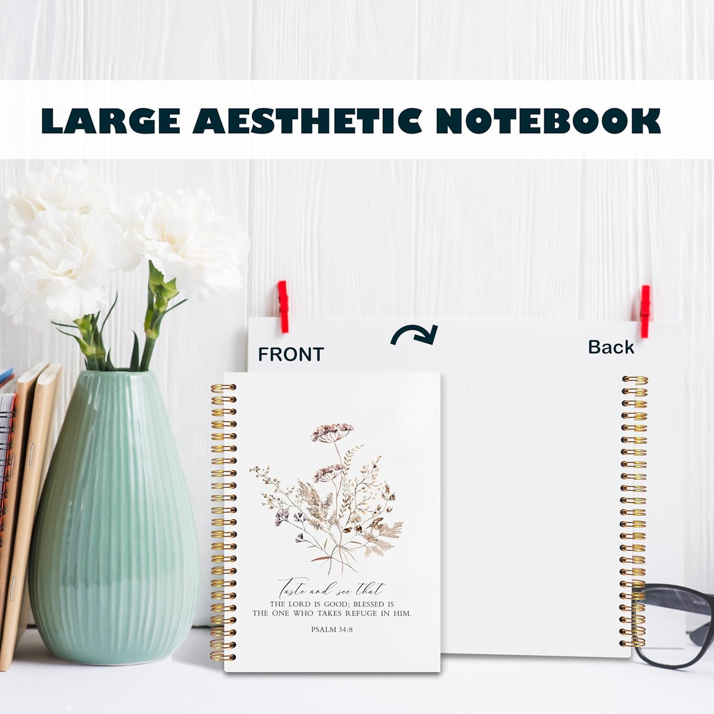 BearCake bible notebooks for note taking,Christian Notebook,Christian Gifts for Women,Taste and See That the Lord is Good Floral spiral bible with note taking space,spiral bible 5.5x8.3