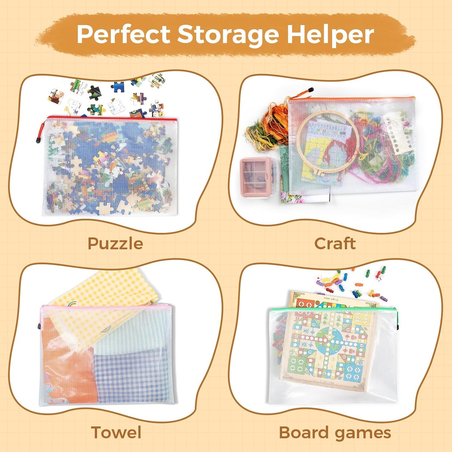 Umriox 24 Pack 12 Colors Zipper Pouches for Organizing, A3 Size (16.9 x 12.4), Big mesh Bags,Zipper Bags for Puzzles & Board Game Storage, Office Supplies Travel Toiletries