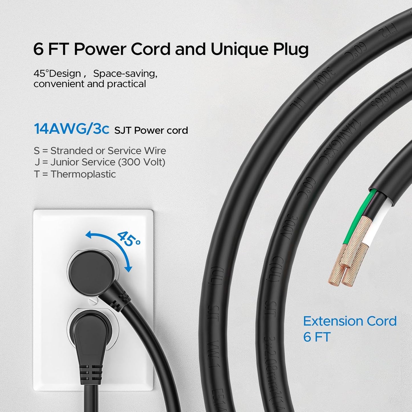 CRST 2Pack 6 Outlet Heavy Duty Power Strip with Switch, 15A/1875W Metal Mountable Power Strip Surge Protector 2100Joules, Wide Spaced Power Bar for Garage Worshop Home School, 6 FT Cord(Black)