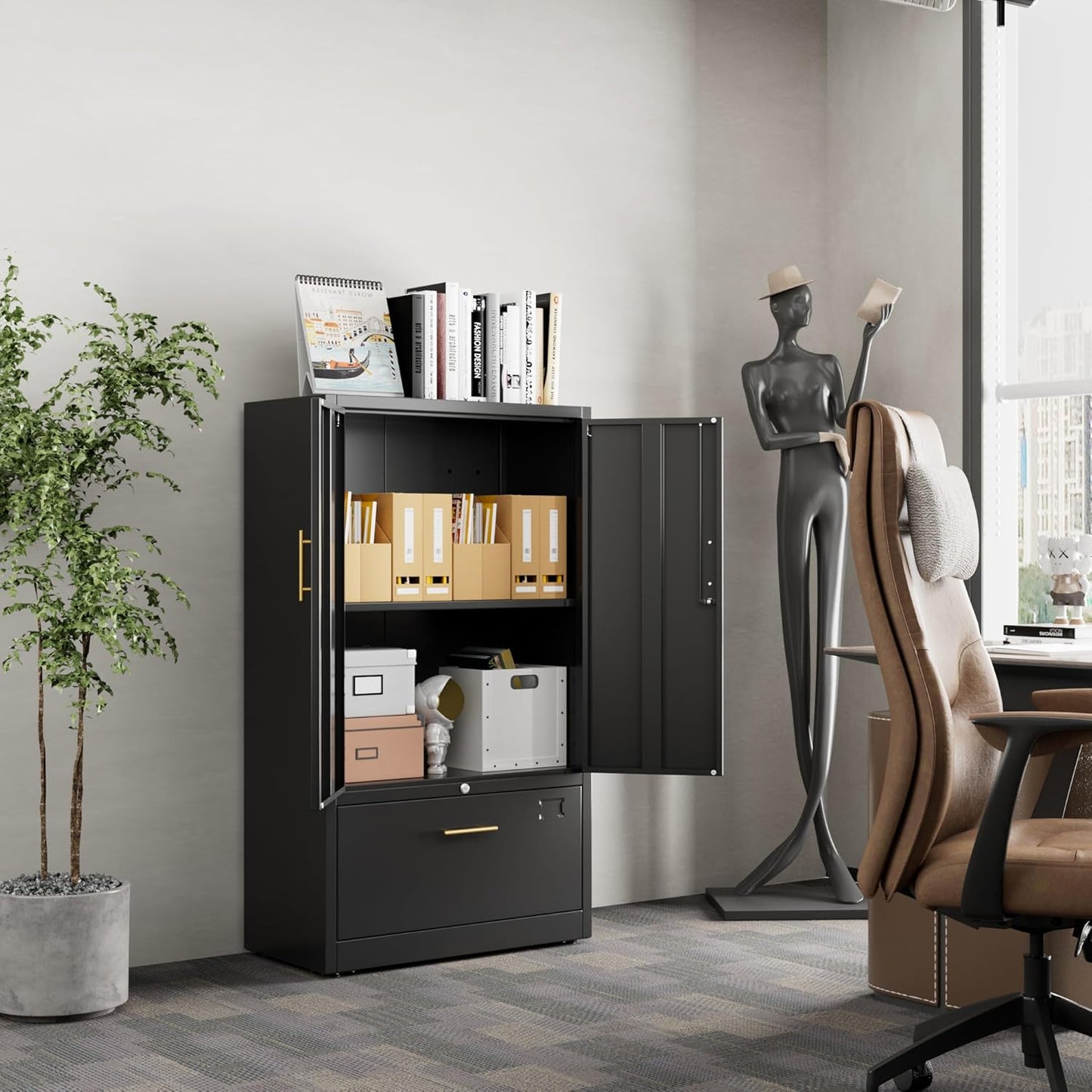 1 Drawer Lateral File Cabinet with Lock, Metal Filing Storage Cabinet with Locking Doors and Adjustable Shelf for Home, Office, School, Fits A4/Letter/Legal Size Folders, Black