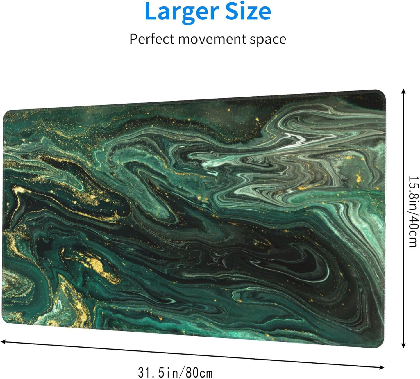 Desk Mat,Green Gold Liquid Marble Extended Gaming Mouse Pad for Office Work & Game,Computer Keyboard Mouse Mat Desk Non-Slip Rubber Base Large Mousepad with Stitched Edges, 31.5x15.7inch