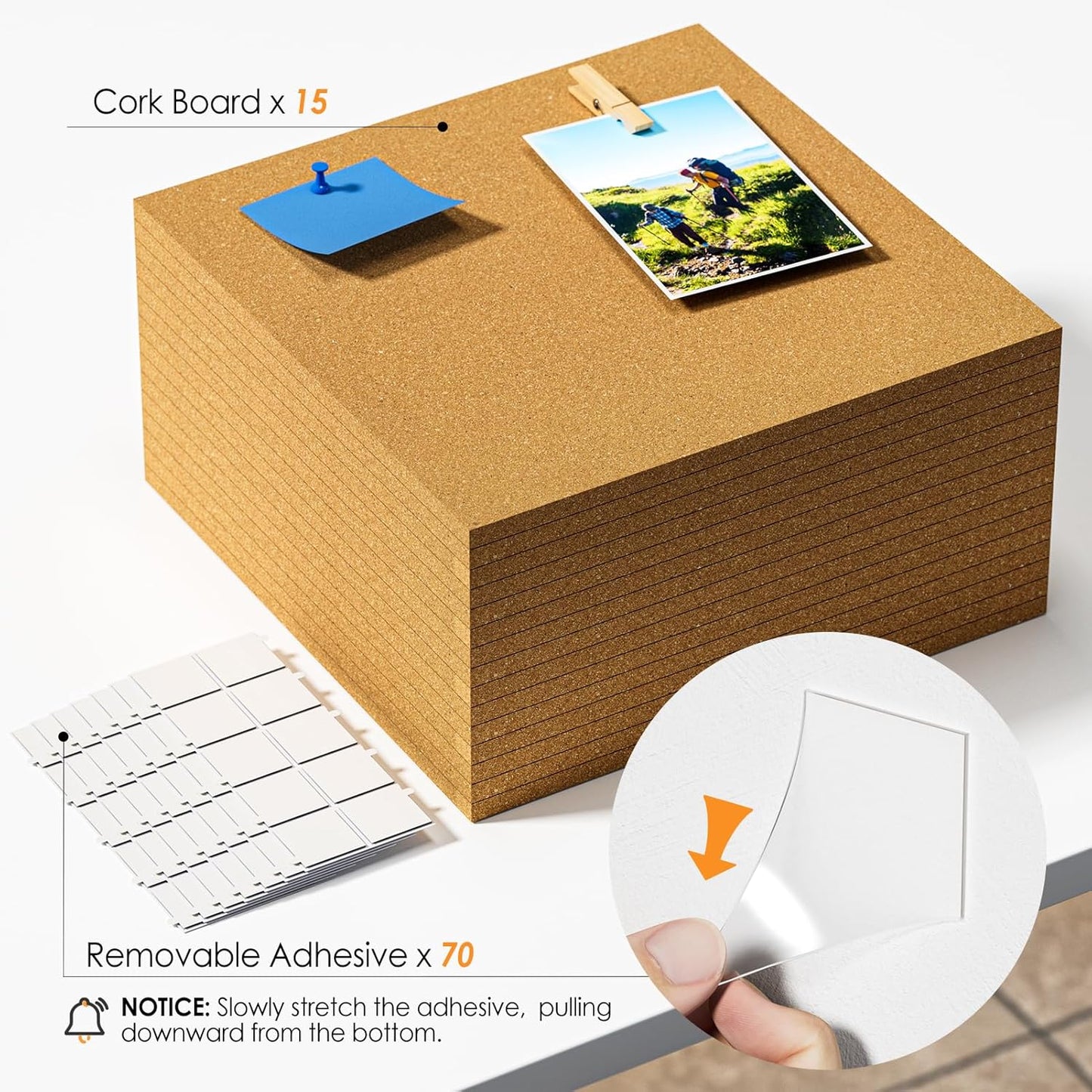 MaxGear Large Cork Board for Wall 60" x 36", 15 Pack Cork Board Tiles with 40 Pushpins & Safe Removable Adhesive Tabs, 12" x 12" Corkboards for Office, School, Home