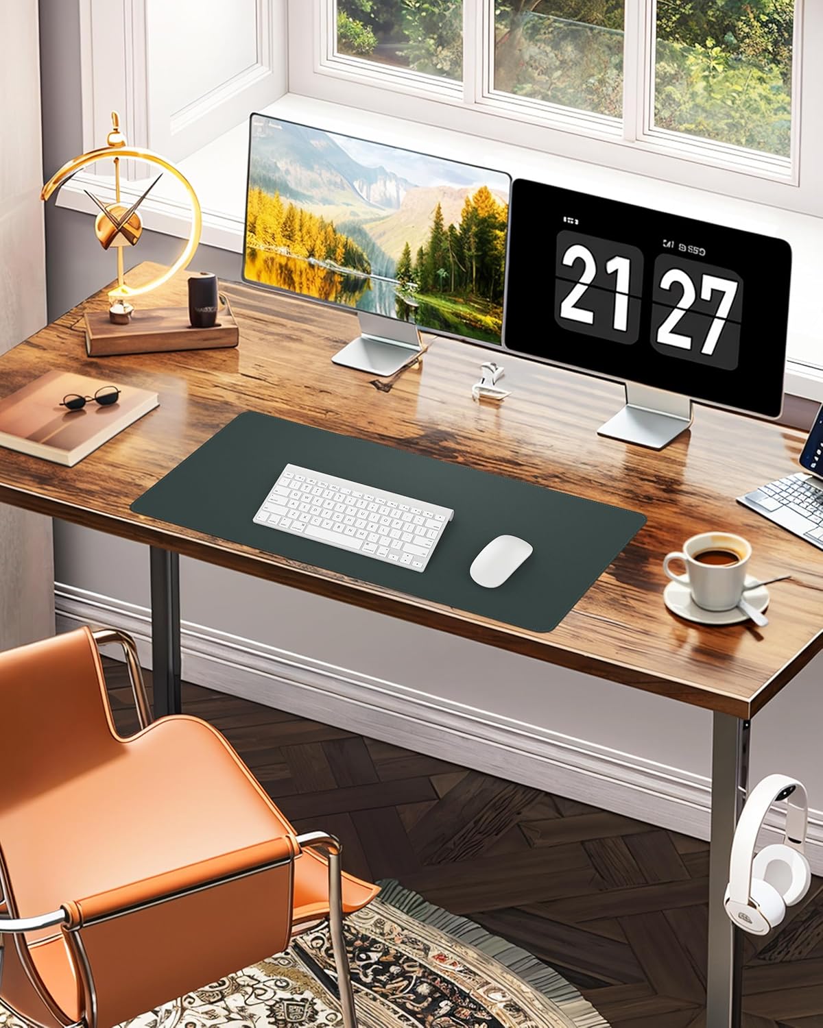 Extra Large Desk Mat, Desk Mouse Pad,Waterproof PU Leather Desk Protector, Large Desk Blotter, Easy Clean Laptop Desk Writing Mat for Office/Work/Home/Decor(Dark Green, 48" x 24")