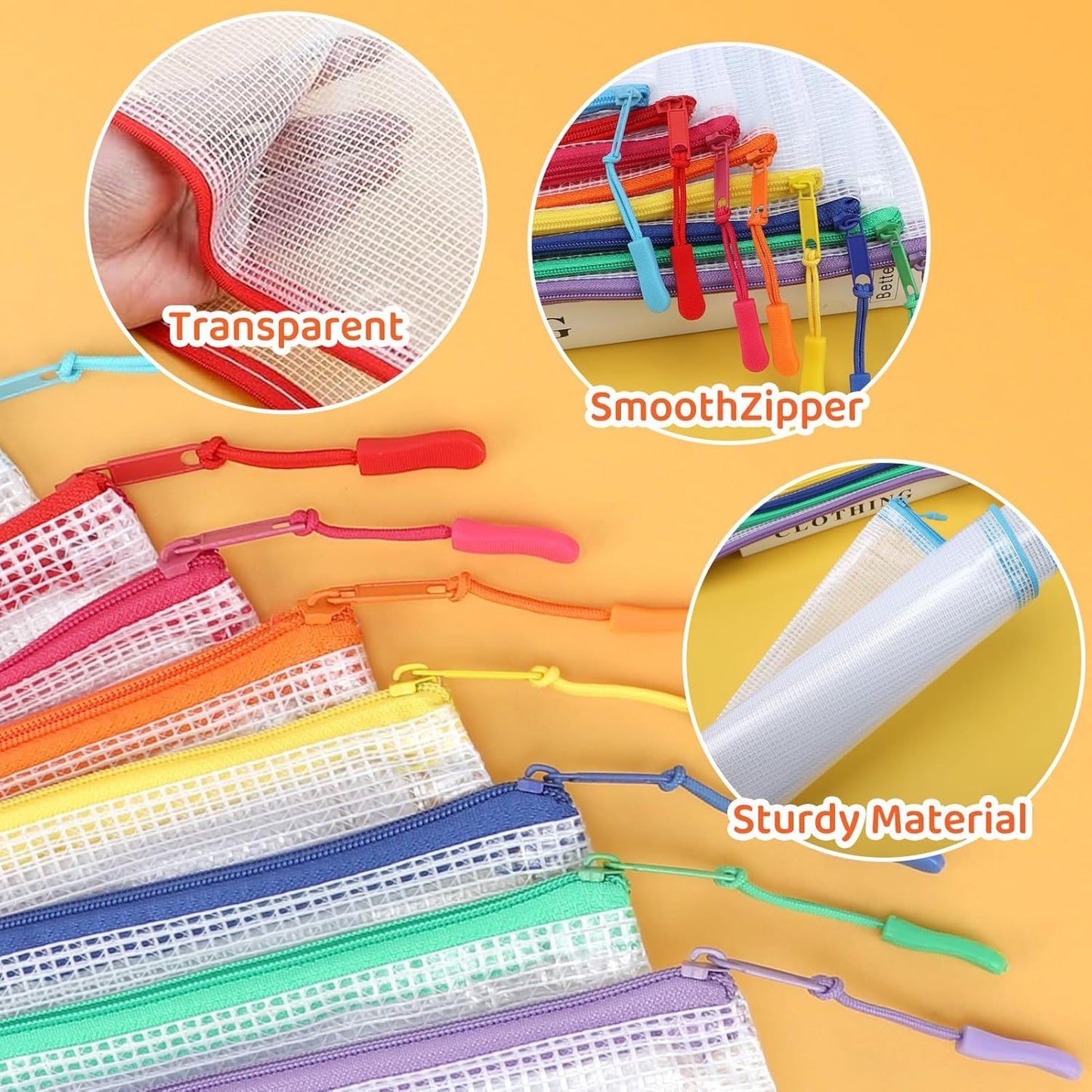 24pcs Mesh Zipper Pouch, Puzzle Storage Bags, A3 17x12 Inches Large Reusable Zipper Pouches for for Classroom Office Supplies Organizing, Extra Large Zipper Bags, Board Game Storage（8 Color）