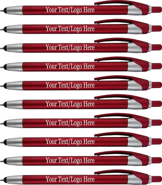 Personalized with Your Custom Logo or Text Pens-Pack of 300- for Marketing, Parties, and Events, 2 in 1 Capacitive Stylus & Ballpoint Pen Compatible with Touchscreen Devices, Black Ink, Red Pens