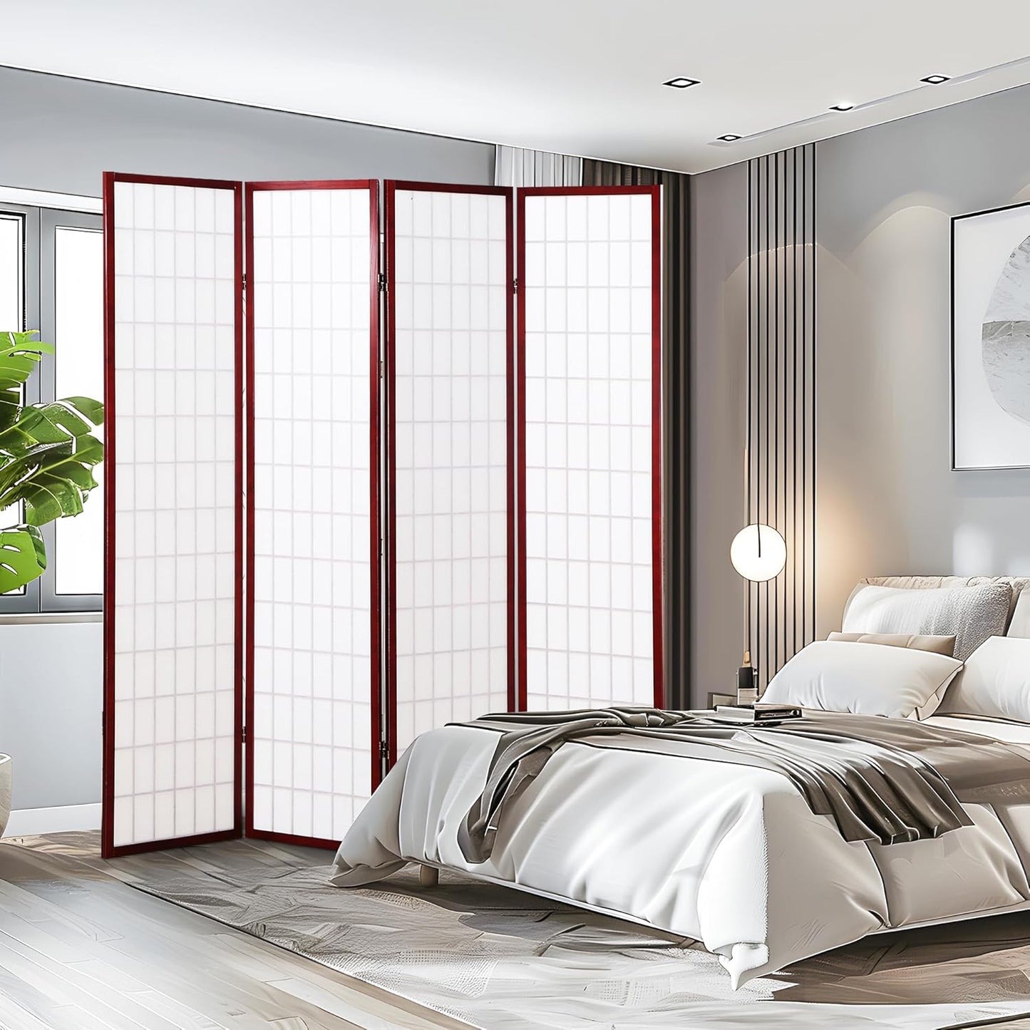 NicBex Room Divider 4 Panel Room Dividers with Oriental Style Partition Room Dividers and Folding Privacy Screens Wall Divider for Home, Office, Room Separation,72" W x 2" D x 72" H, Cherry