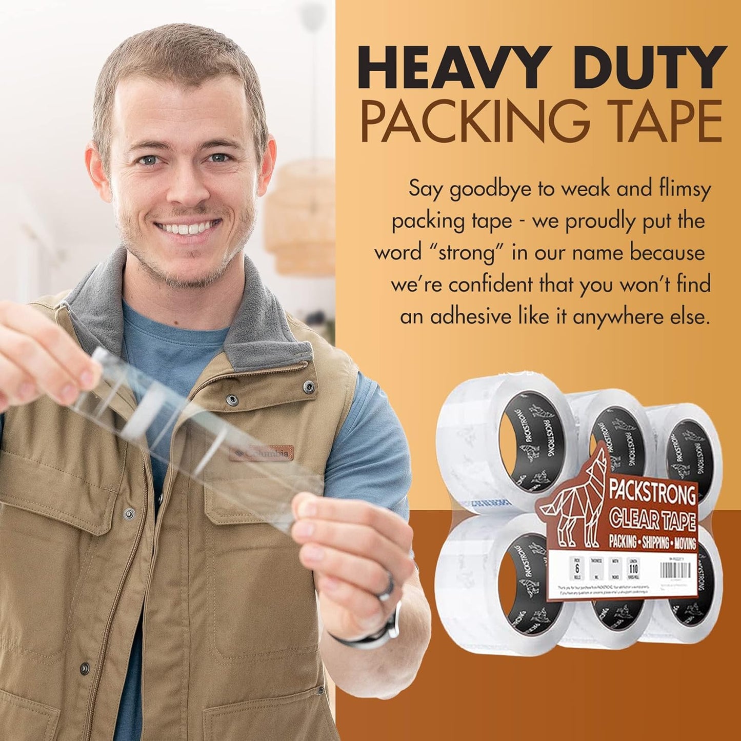 Packstrong Industrial Grade Clear Packing Tape 36 Rolls - 110 Yards per Roll - 2" Wide x 2.7 mil Thick, Acrylic Adhesive Heavy Duty Tape for Box Office Moving Packaging Shipping