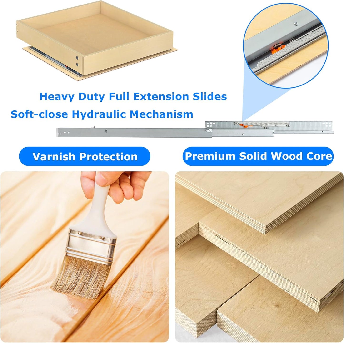 WelFurGeer Soft Close Pull Out Cabinet Organizer, 11" W x 22" D Cabinet Roll Out Drawers, Space-Saving Cabinets Organizer with Easy Installation, Bottom Mount Pull Out Drawers for Kitchen Cabinets