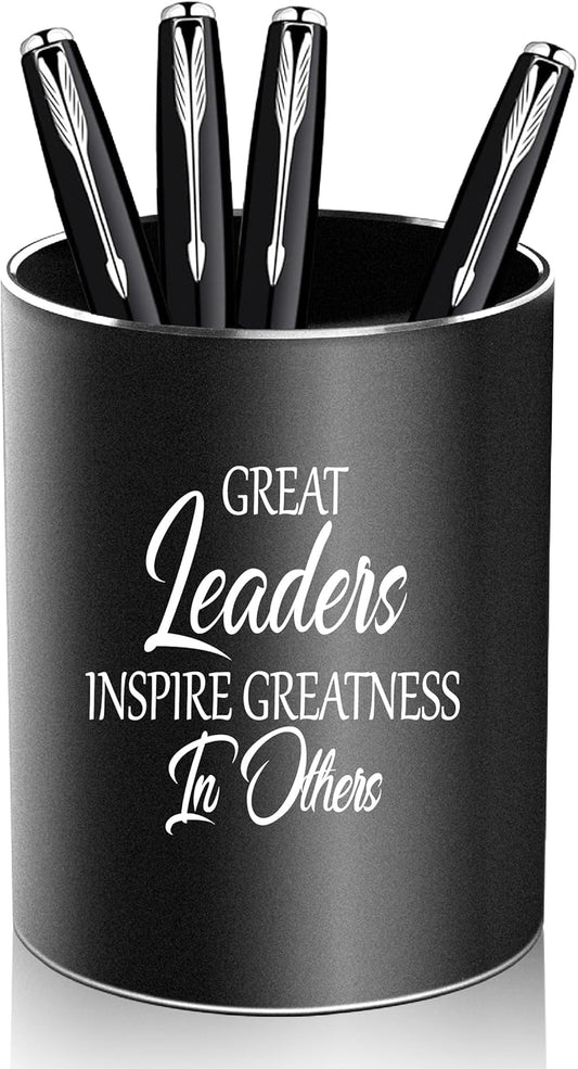 Leader Gifts,Metal Pen Holder Aluminum Pencil Holder for desk,Round Desktop Organizer and Black Pencil Cup for Office, School, Home and Stationary Supplies