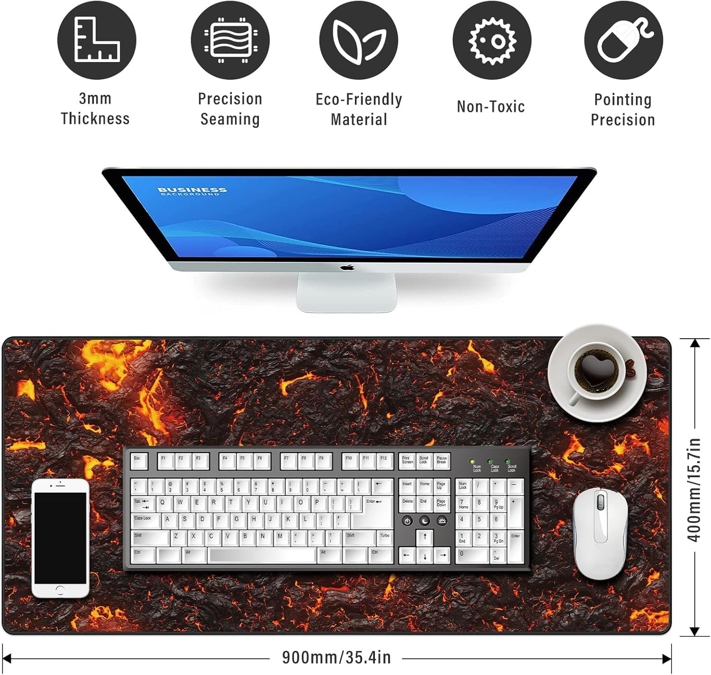 JIALONG Large Gaming Mouse Pad with Non-Slip Rubber Base - XXL Extended Desk Mat for Gaming, Office, and Home - 35.4x15.7 Inches