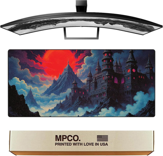 MPCO. Dark Fantasy Large Gaming Desk Pad - 36" x 17" Duraglyde Fabric The Red Luna Desk Mats - Non-slip, Washable, Smooth Glide for Precision Gaming & Work