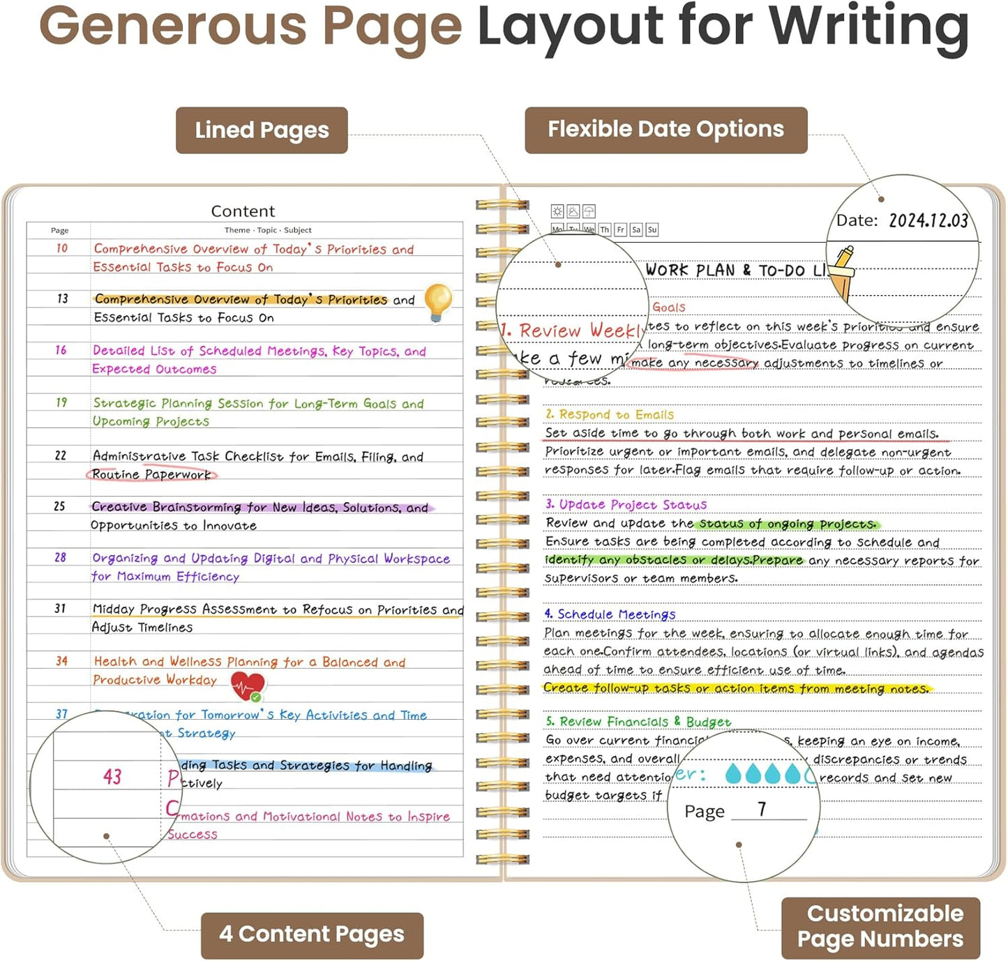 Taja Spiral Lined Notebook, 8.5"x11" Notebooks for Work, Large A4 Journal for Women & Men, College Ruled Journaling Notebook for Writing, Plastic Cover Spiral Journal, Khaki