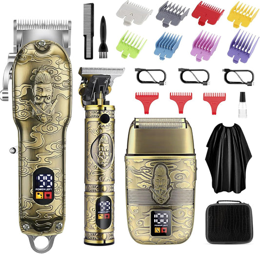 Soonsell Professional Hair Clippers for Men Cordless， Mens Clippers and Grooming Set，Electric Shavers, Clippers and T-Blade Trimmers Set，Hair Cutting Kit LCD Display（Bronze