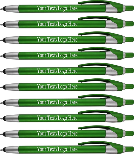 Personalized With your Custom Logo or Text Pens-Pack of 450- for Marketing, Parties, and Events, 2 in 1 Capacitive Stylus & Ballpoint Pen Compatible With Touchscreen Devices, Blue Ink, Green Pens