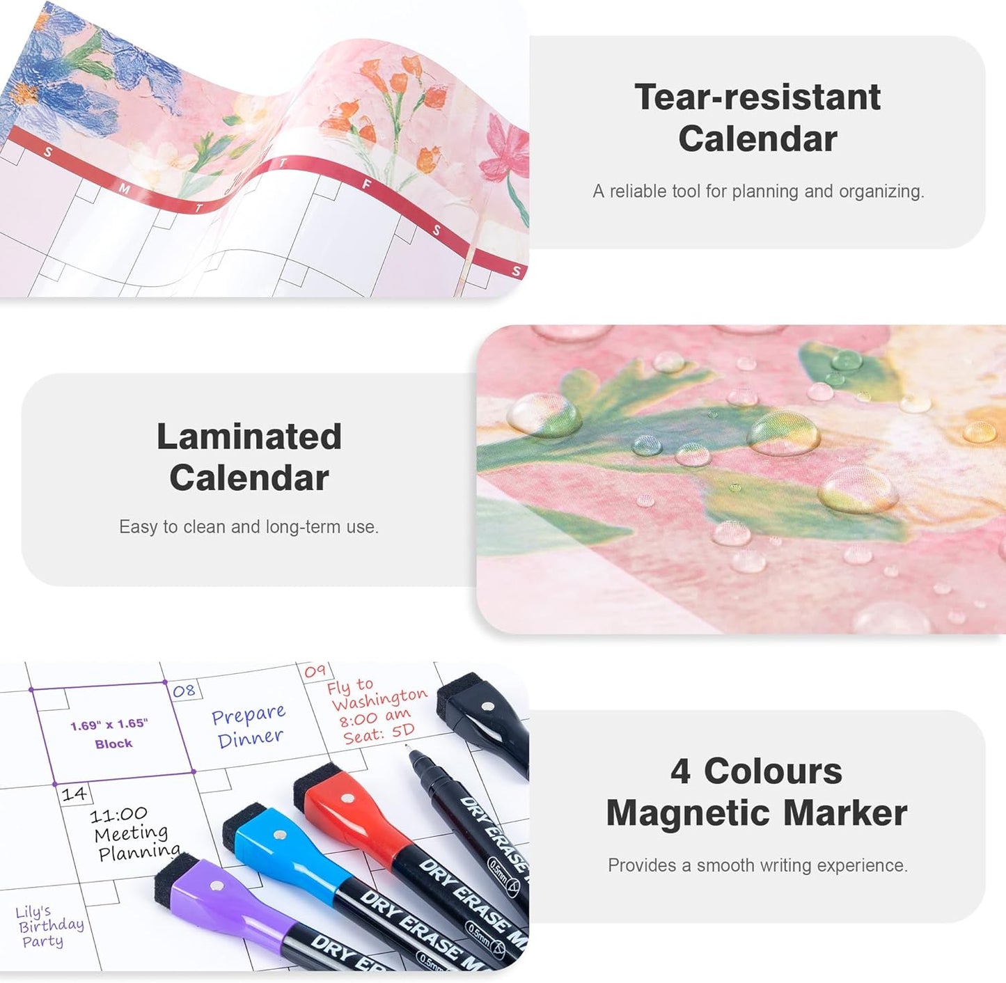 Ospelelf Undated Wall Calendar 2025 Large Laminated Dry Erase Calendar 36.6'' x 48'' Yearly 12 Month Family Calendar