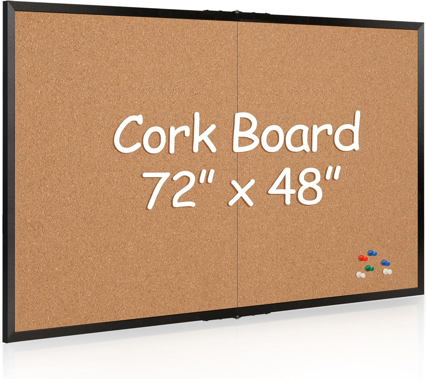 Board2by Extra Large Cork Bulletin Board 72" X 48", Foldable Notice Pin Board for Wall, Black Wood Framed 6'x4' Corkboard, Wall Mounted Noticeboard with 32 Push Pins for School, Home & Office