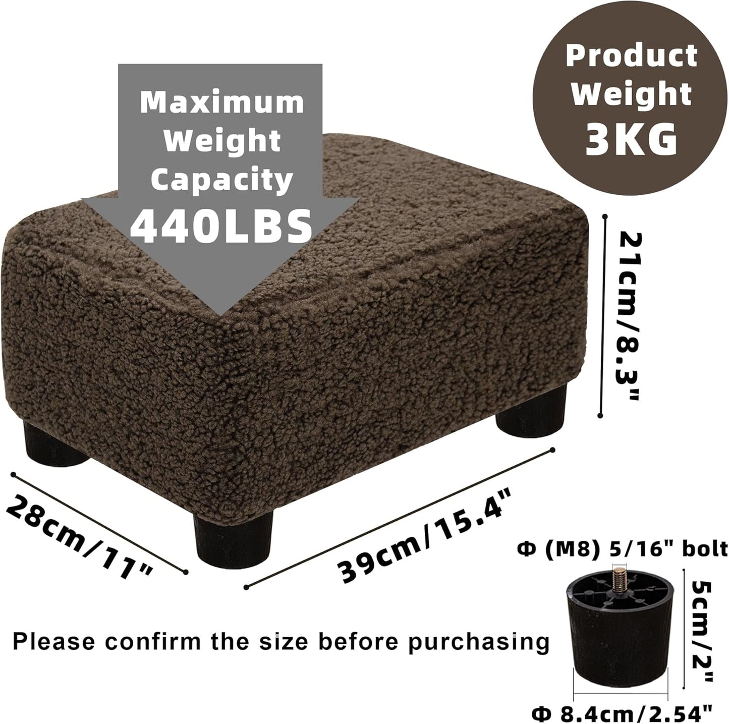 CAROLMADE Small Foot Stool Ottoman Footstool with Legs Under Desk Footrest for Living Room Bedroom and Office, Soft Brown