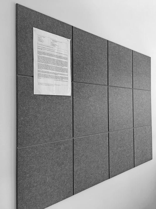 Large Cork Board Alternative - 12-Pack Felt Wall Tiles with Safe Removable Adhesive Tabs, Cork Wall Tiles Bulletin Board Home Office Essentials - Gray