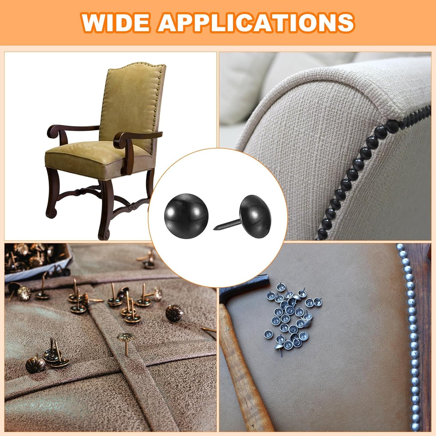 uxcell Upholstery Tacks Nail Pins Furniture, 50Pcs 11x17mm Thumb Tack Pins Assortment Kit Carbon Steel for Home Sofa DIY Decorative Nail Heads Nails, Black