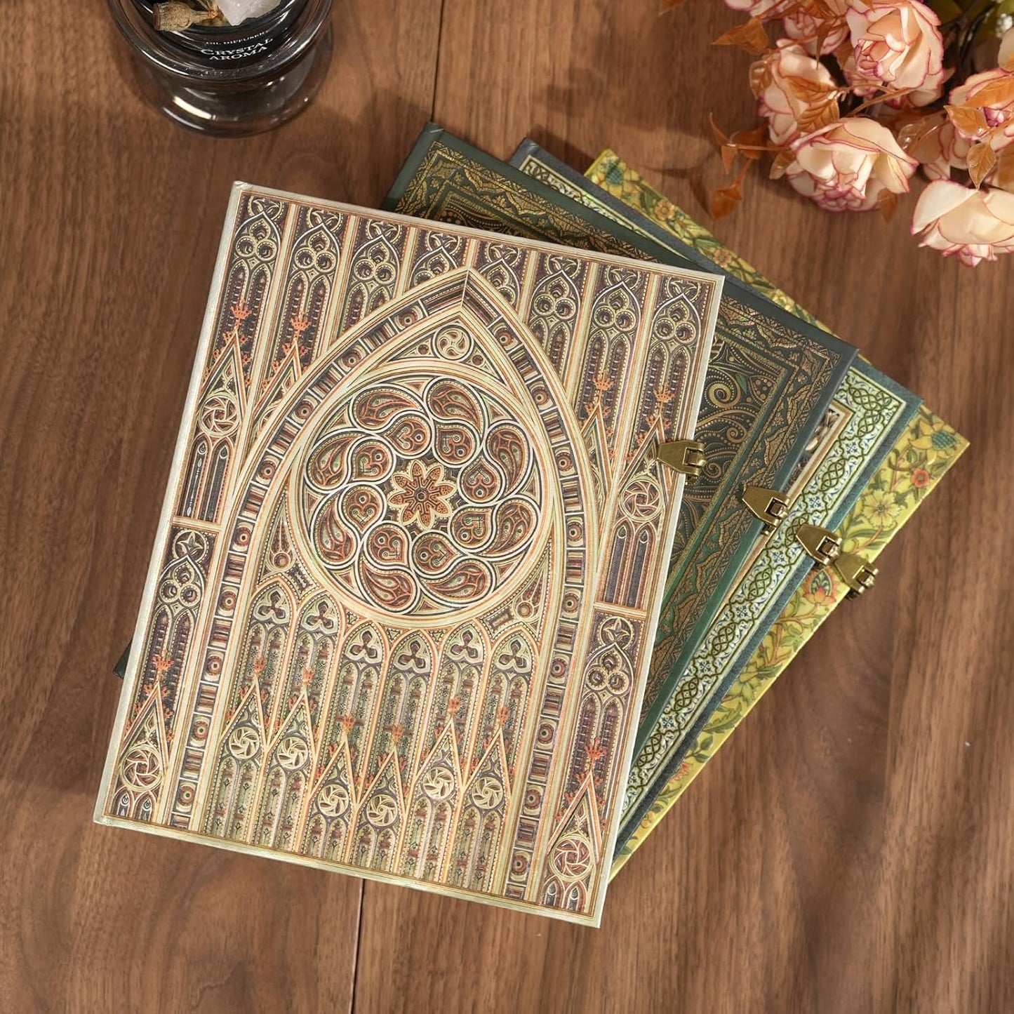 Retro 3D Gothic Vault Hot Stamp Hardcover Journal – 192 Blank Lined Pages w/Envelope Pocket – Luxury Notebook, Travel Diary & Wedding Anniversary