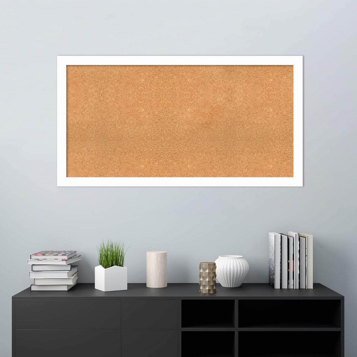 Amanti Art Natural Cork Board for Wall, 27x51 Vision Board with White Frame, Oversize Corkboard Office Decor for Home Organization, Casual Corkboard Pinboard to Display Items for Home Organization in