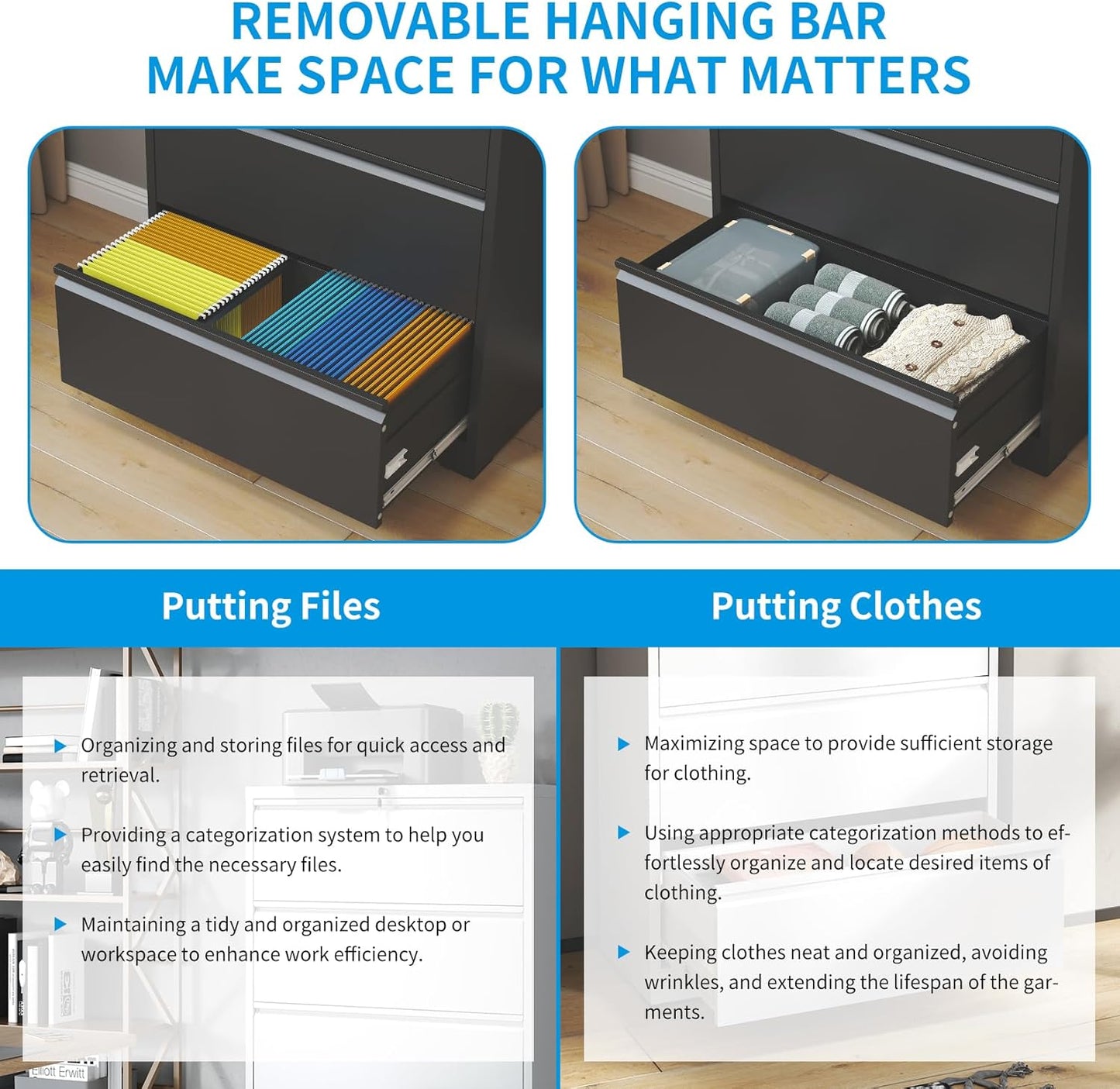 3 Drawer Lateral File Cabinet with Lock, Metal Lateral Filing Cabinet for Home Office, Steel Wide Horizontal Filing Cabinets for Letter/Legal/A4/F4 Hanging Files (Black)