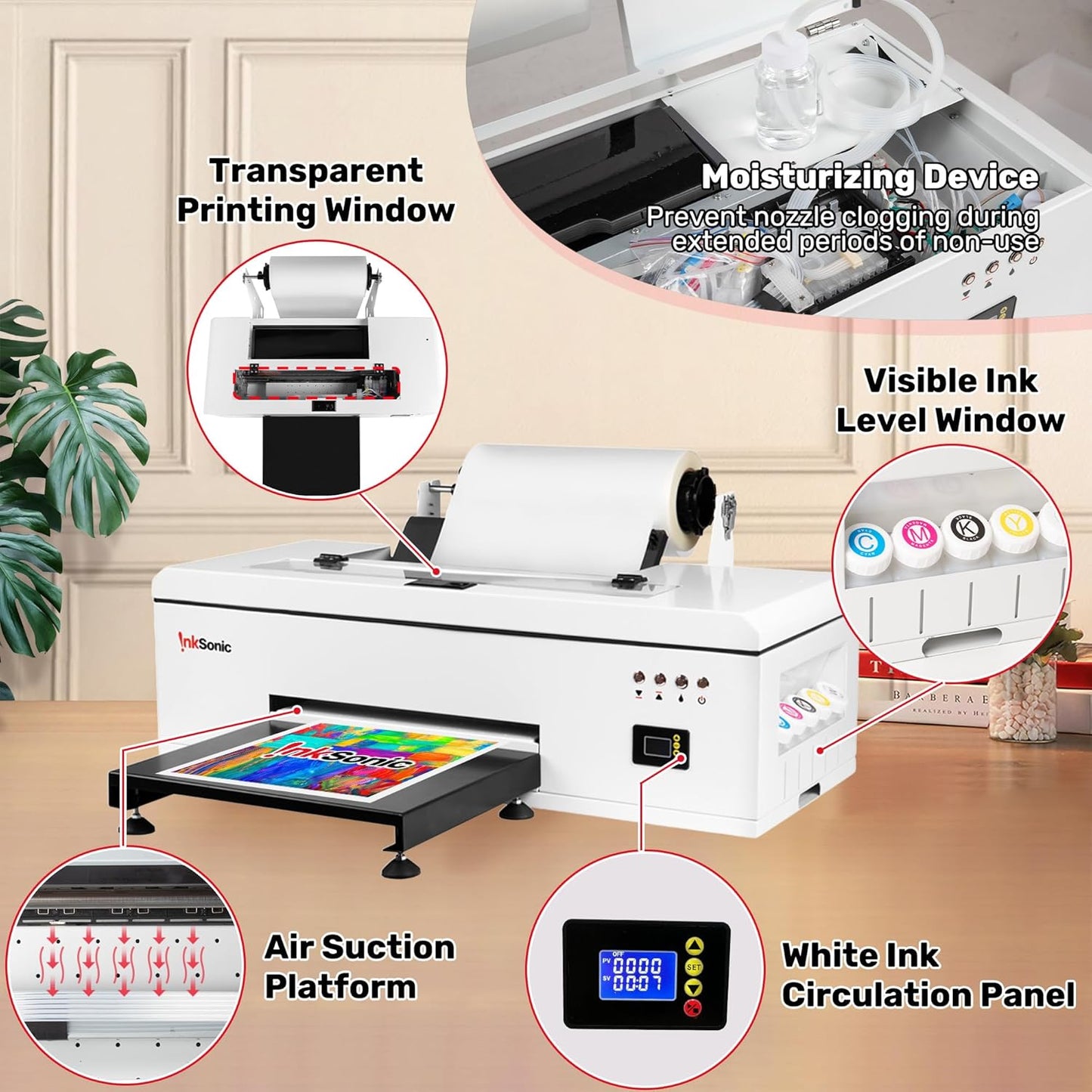InkSonic R1390 DTF Printer Machine, A3 T shirt printing Machine With Laptop, 13" Format DTF Printer Bundles, Direct to Film Heat Transfer, T-Shirt Maker for Clothes Design, White Ink Circulation