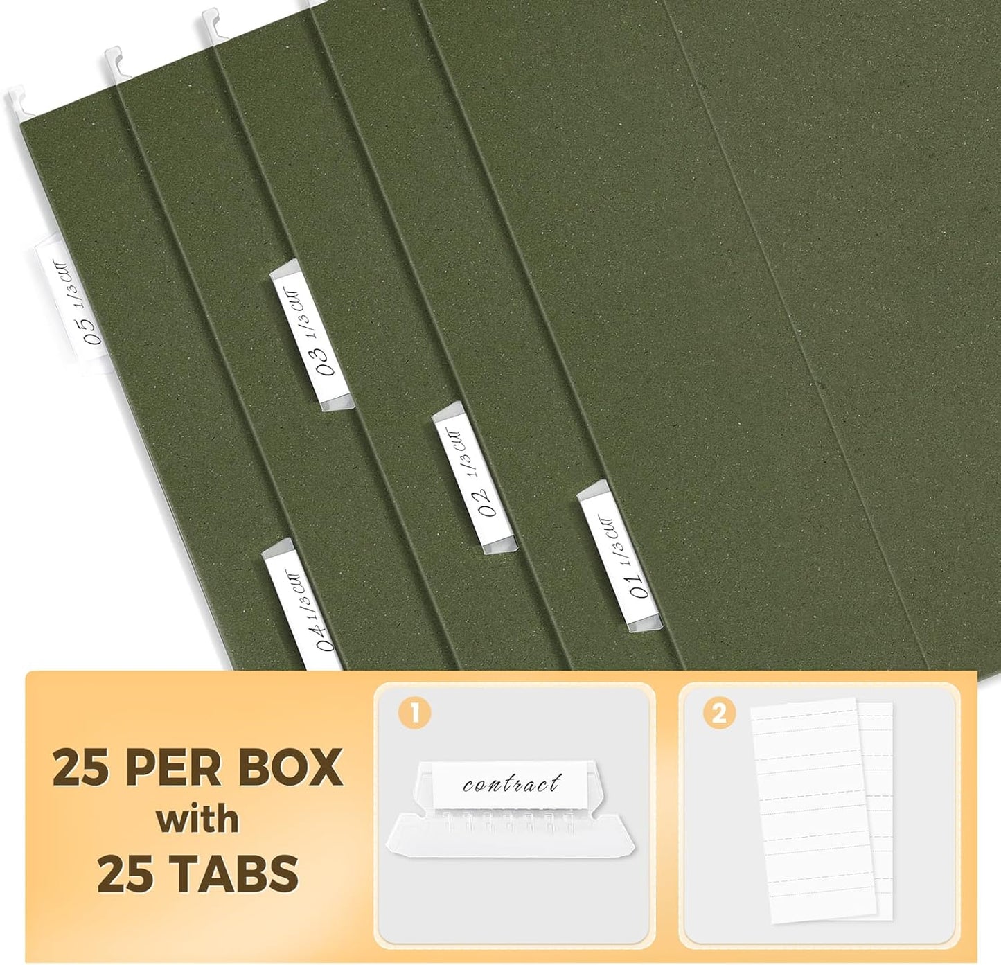 SUNEE Hanging File Folders Legal Size,25 Pack Reinforced Hang Folders, Adjustable 1/5-Cut Tabs, Designed for Bulky Files, Filing Cabinet, Standard Green