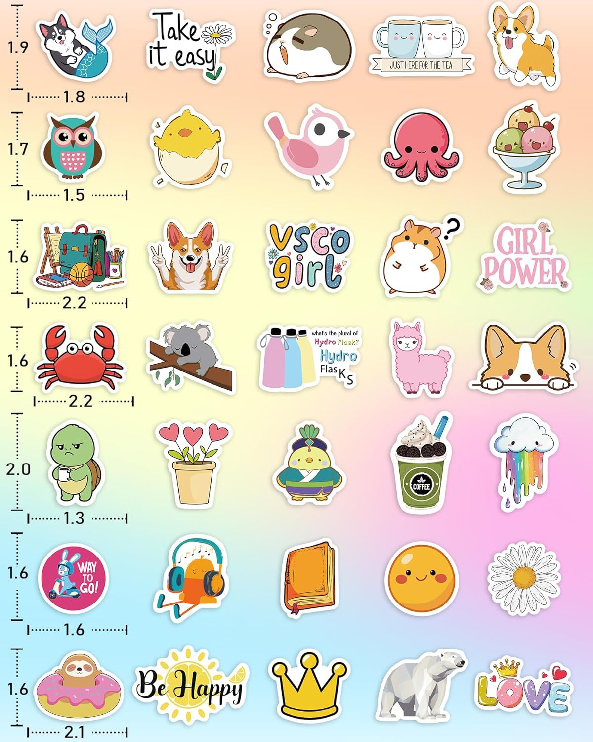 Sticker for Water Bottles, 100 Pcs/Pack Cute Vinyl Waterproof Vsco Laptop Stickers for School Students Gifts Classroom Teachers Prizes Stickers for Kids Teens Girls