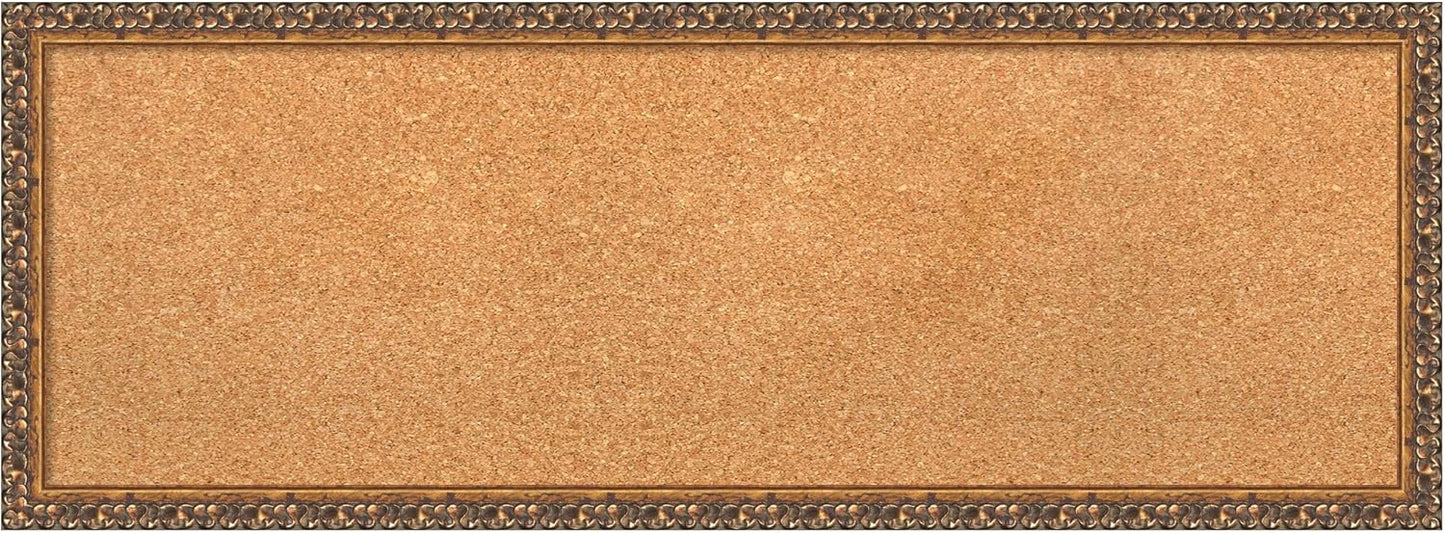 Amanti Art Natural Cork Board for Wall, 14x38 Vision Board with Bronze Frame, Medium Corkboard Office Decor for Home Organization, Traditional Corkboard Pinboard to Display Items for Home