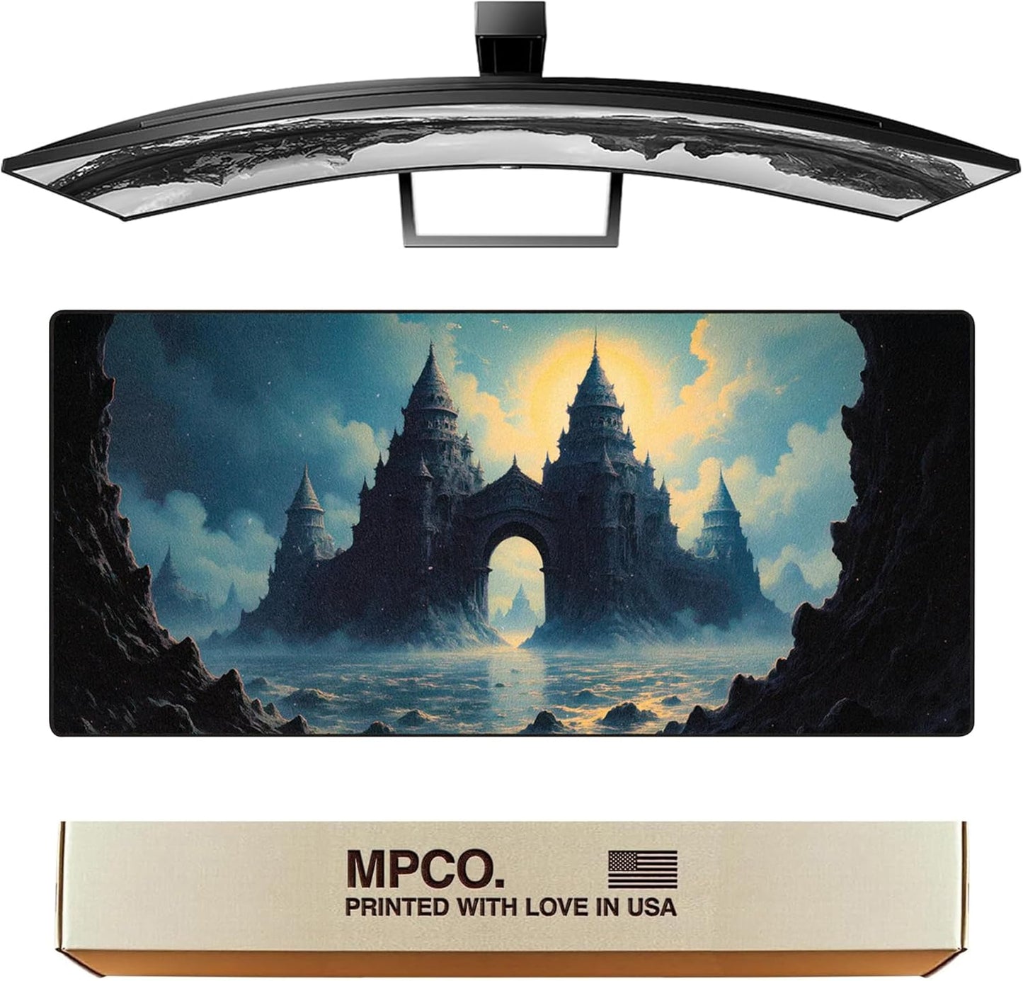 MPCO. Dark Fantasy Large Gaming Desk Pad - 36" x 17" Duraglyde Fabric Echoes of the Deep Desk Mats - Non-slip, Washable, Smooth Glide for Precision Gaming & Work