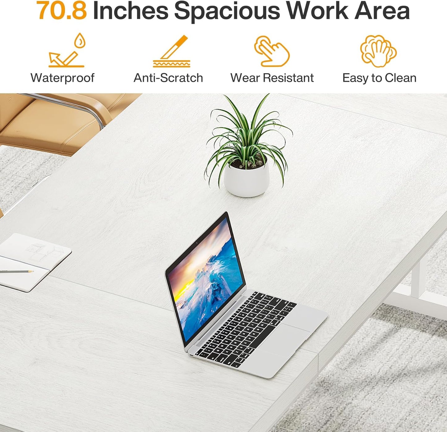 Tribesigns 70.8-Inch Executive Desk, Large Computer Office Desk Workstation, Modern Simple Style Laptop Desk Study Writing Table Business Furniture for Home Office (White, 70.8 Inch)