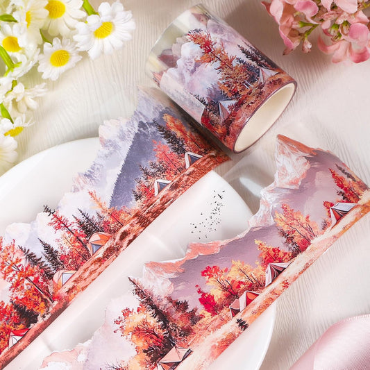 PET Tape for Journal Scrapbooking - Mountain Scenery Forest Sunset Journal PET Tape Scrapbook Supplies, Notebook Scrapbook Bottle Crafts Décor