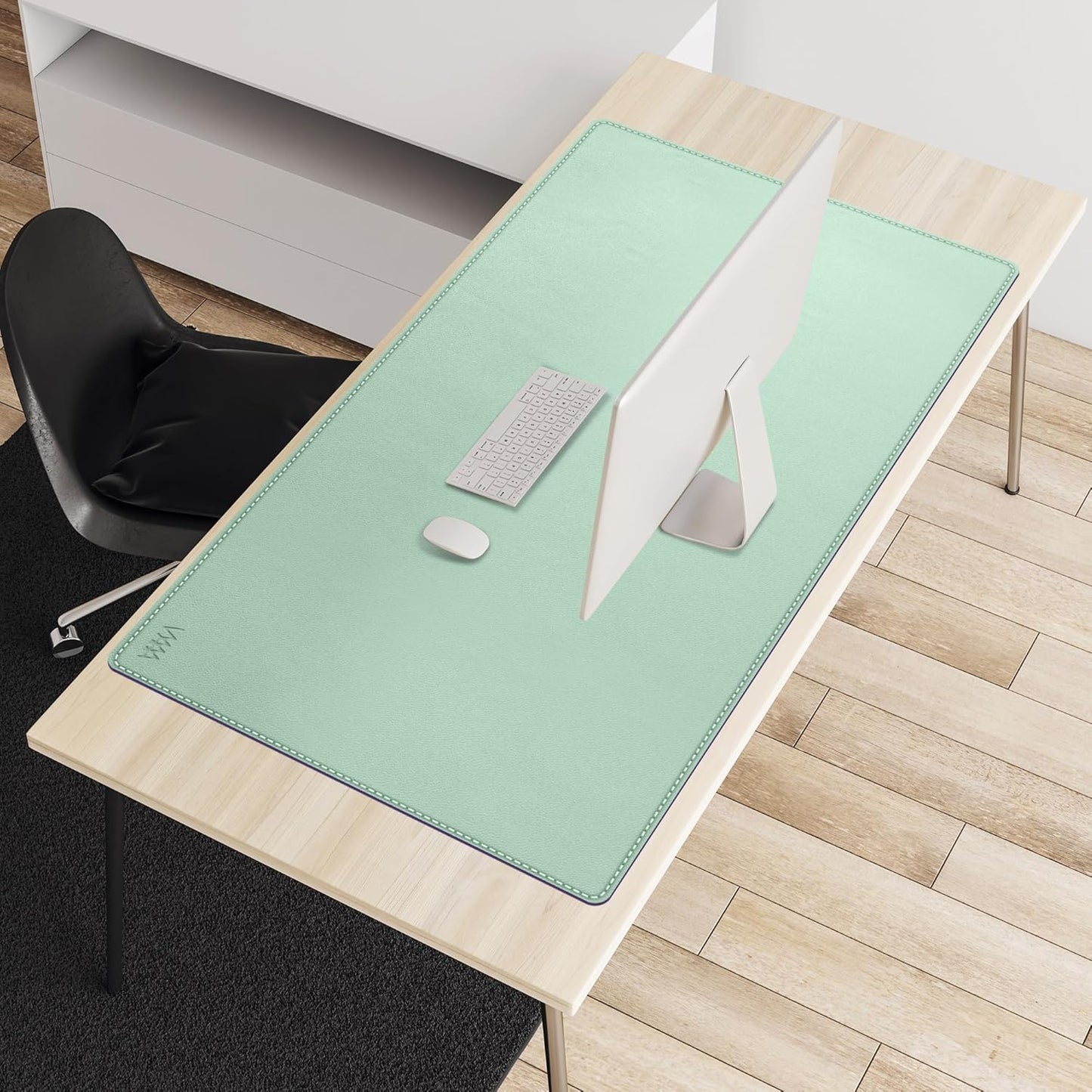 Vyaaa PU Leather Desk Mat, 39.4“ x 23.6” XXL Leather Desk Pad, Waterproof Extra Large Desk Mat, Large Mouse Pad, Desk Mats on top of Desks for Home or Office (Pink & Green)