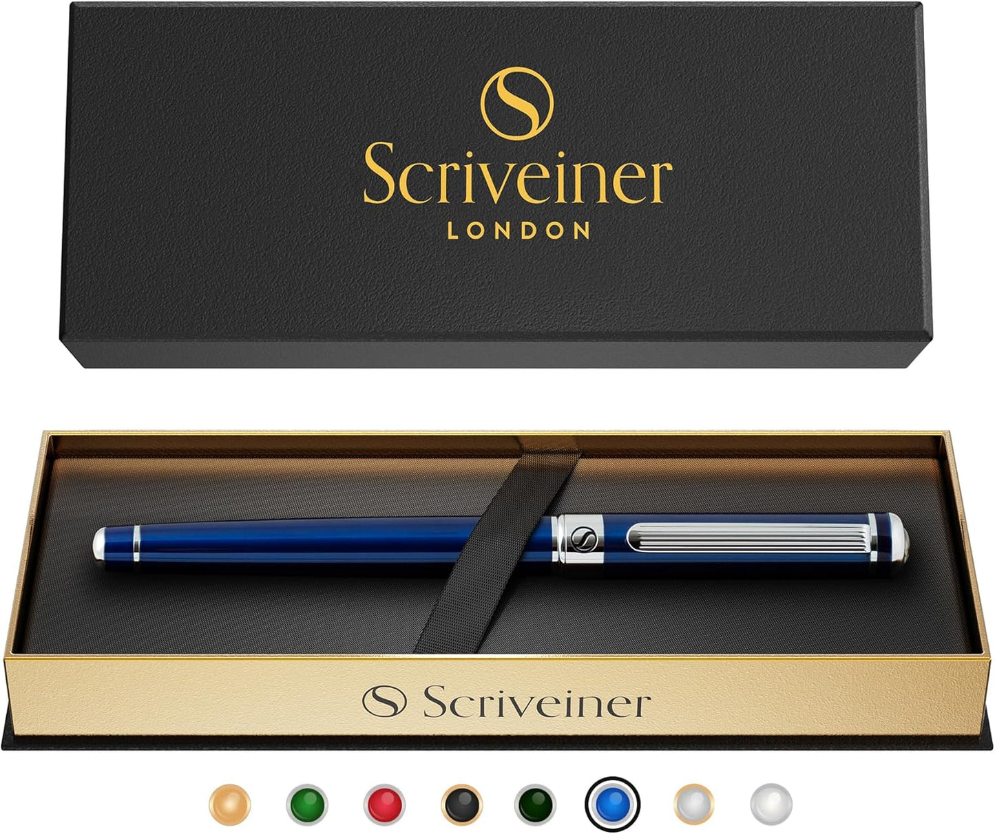 Scriveiner Midnight Blue Rollerball Pen - Stunning Blue Lacquer Luxury Pen, Chrome Finish, Schmidt Ink Refills, Men & Women, Professional, Executive Office, Nice Pen